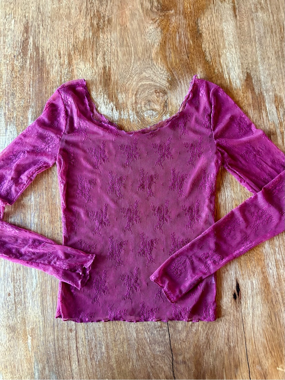 Long Sleeve Sheer Lace Top Sm Maroon Whimsygoth Fairy Y2K Grunge Boho Romantic